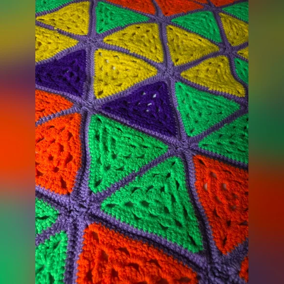 Vintage Colorful Geometric Handmade Crochet Blanket Afghan - Picture 5 of 14